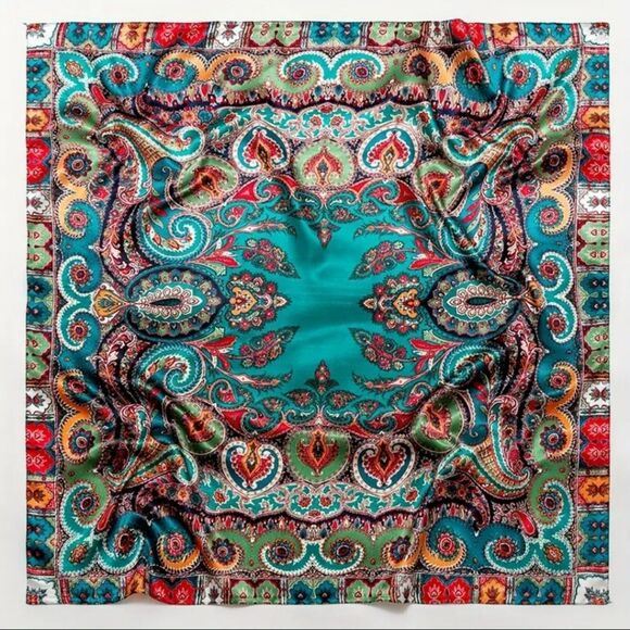 turquoise paisley scarf wrap shawl mask - Picture 4 of 5